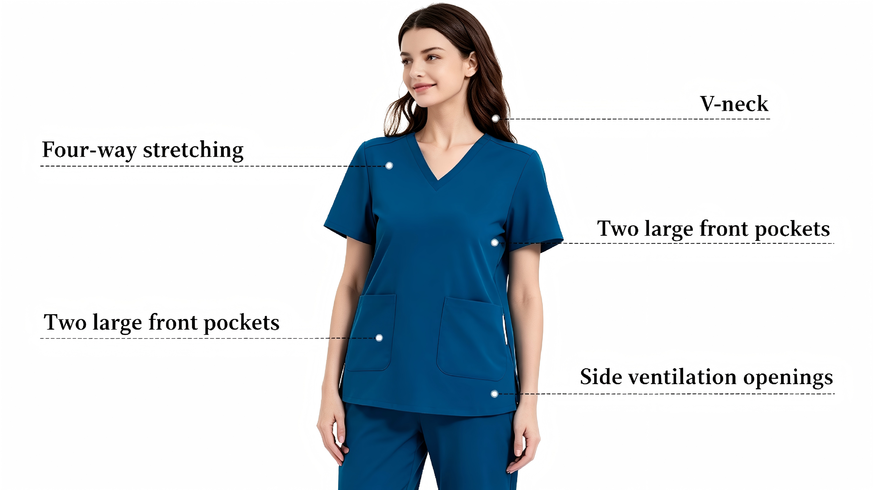 V-neck scrub top with side vents
