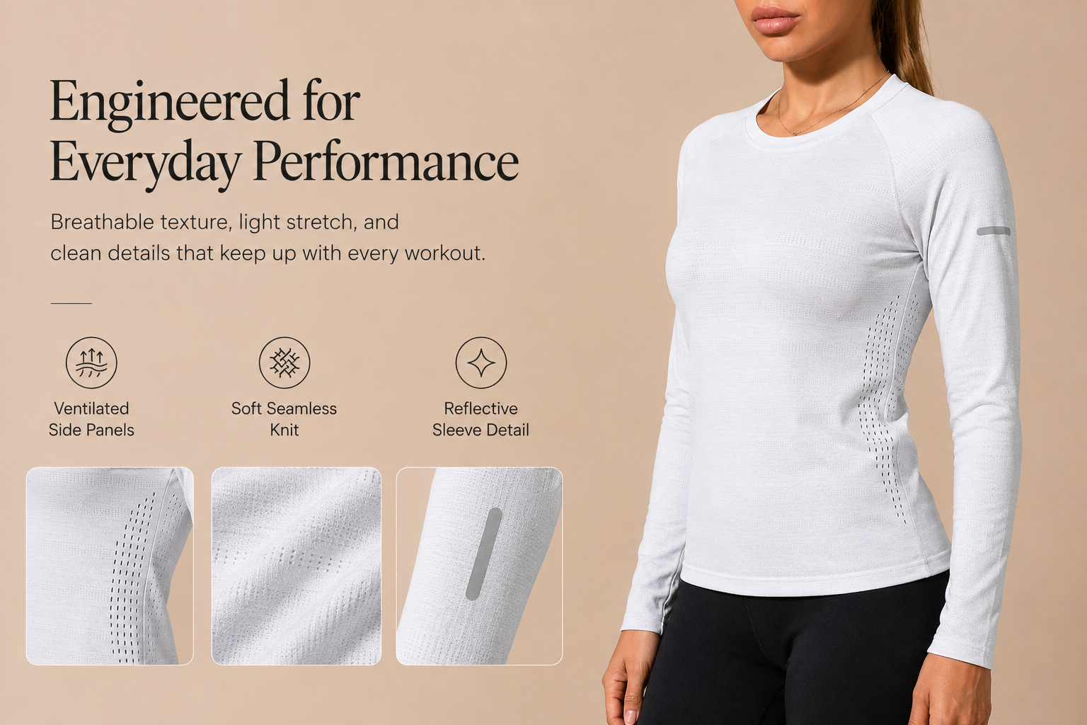 Women's fitted crew neck long sleeve top