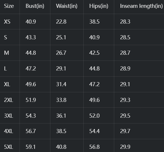 Women's Pajama Set Size Chart